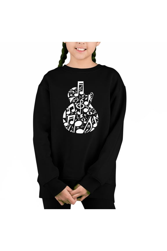 Music Notes Guitar - Girl's Word Art Crewneck Sweatshirt