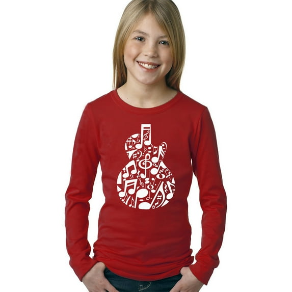 Music Notes Guitar - Girl's Word Art Long Sleeve T-Shirt
