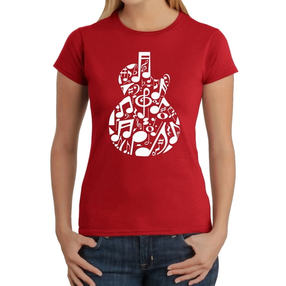 Music Notes Guitar - Women's Word Art T-Shirt