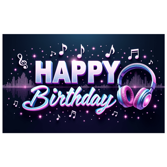 Music Notes Happy Birthday Banner Glitter Design Headphones Celebration for Birthday Party Musical Event Indoor Decor