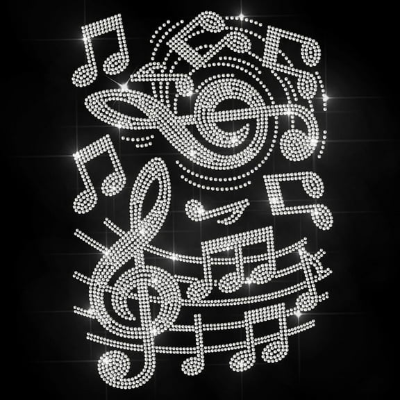 Music Notes Iron on Rhinestone Decal Musical Sheet Hotfix Transfer Sticker Heat Transfer Patch Bling Clothing Repair Applique for T-Shirt Hat Jacket Garment Bag DIY Decor