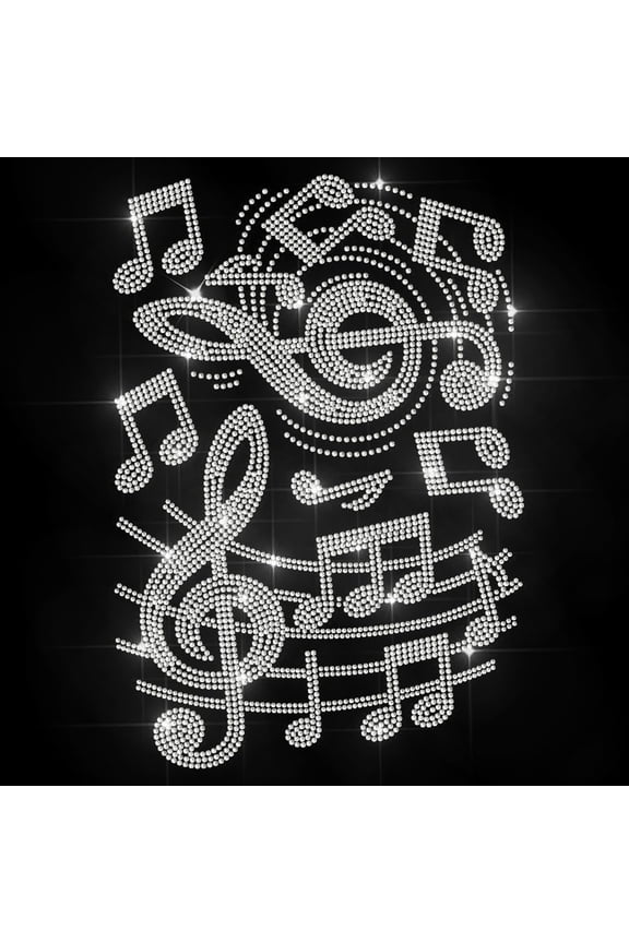 Music Notes Iron on Rhinestone Decal Musical Sheet Hotfix Transfer Sticker Heat Transfer Patch Bling Clothing Repair Applique for T-Shirt Hat Jacket Garment Bag DIY Decor