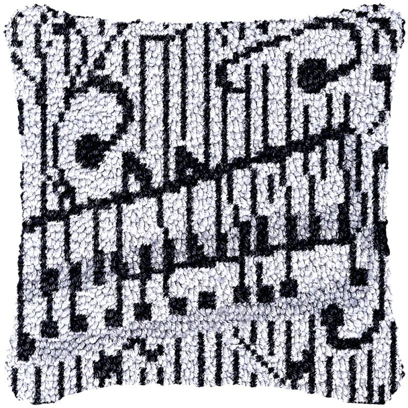 Music Notes Latch Hook Pillow Cover Kits for DIY Handmade Throw Pillow Cross Stitch Latch Hook Pillowcase Rug Kits with Preprinted Color Pattern Canvas Crochet Yarn Kits 17''X 17''(fv56)
