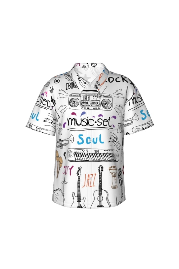 Music Notes Men's 3d Print Casual Button Down Shirts, Novelty Hawaiian Short Sleeves Xl