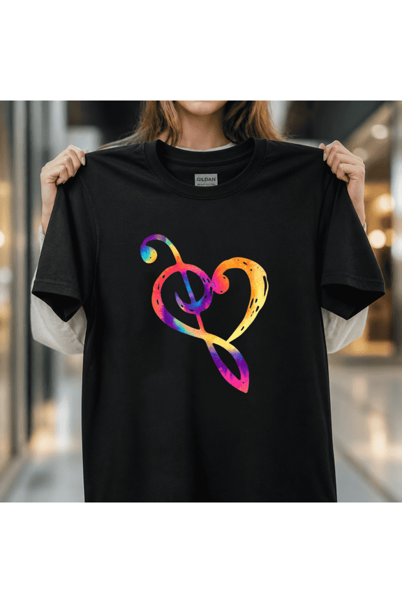 Music Notes Musical Heart Happy Valentines Love Relationship Unisex T-Shirt, S - 5XL