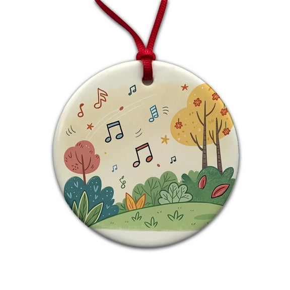 Music Notes Musical Musician Christmas Tree Holiday Round Ceramic Ornament