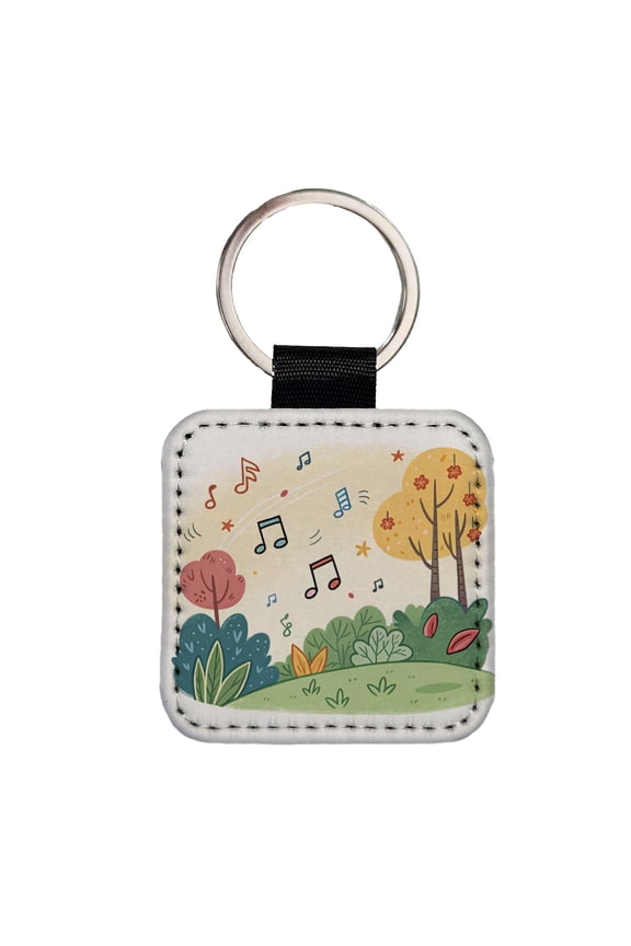 Music Notes Musical Musician Faux Leather Square Keychain
