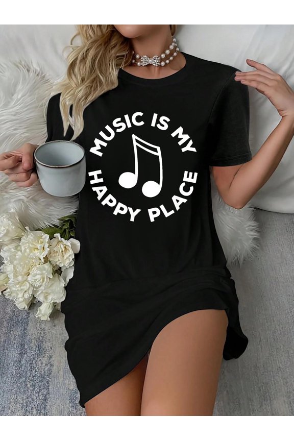 Music Notes Musician Musical Instruments T-Shirt Dress Casual Summer Dress Everyday Outfit
