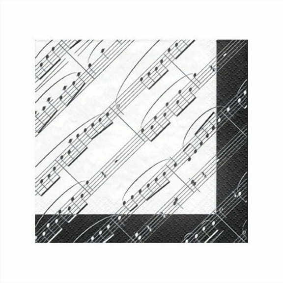 Music Notes Napkins, 1 Pack (20 Ct) - Musical Birthday, Recital, Black And White