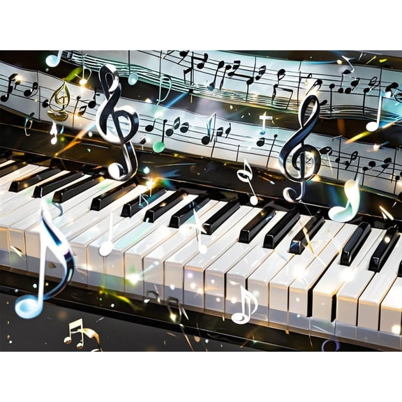 Music Notes Piano Keyboard 5D Diamond Art DIY Kits Diamond Painting Full Round Drill Crystal by Number Embroidery Arts and Crafts for Living Room Home Wall Decor 12x16 inch / 30x40cm