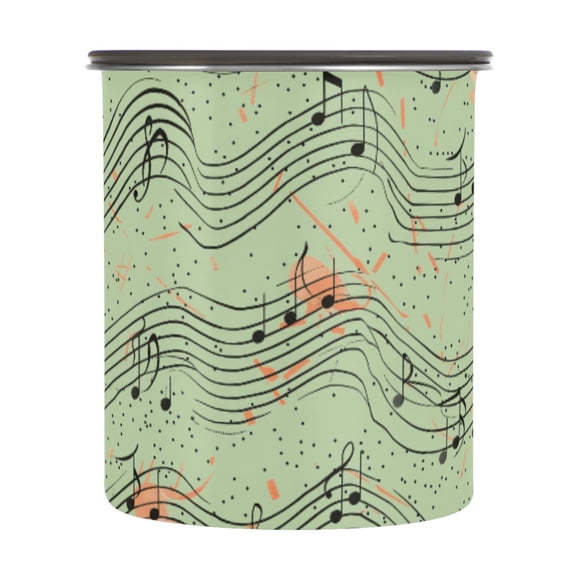 Music Notes Polka Dots Airtight Coffee Bean Canister 30oz Food Storage Containers with Lids For Gournd, Tea, Sugar, Flour, Rice, Cereal, Candy Cookie Jar