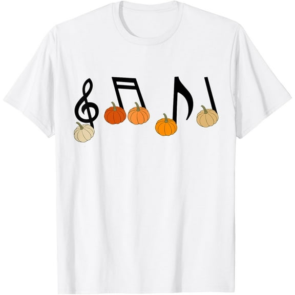 Music Notes Pumpkin Music Teacher Musician Fall Halloween T-ShirtMen and women, White T-shirt, size: Extra large