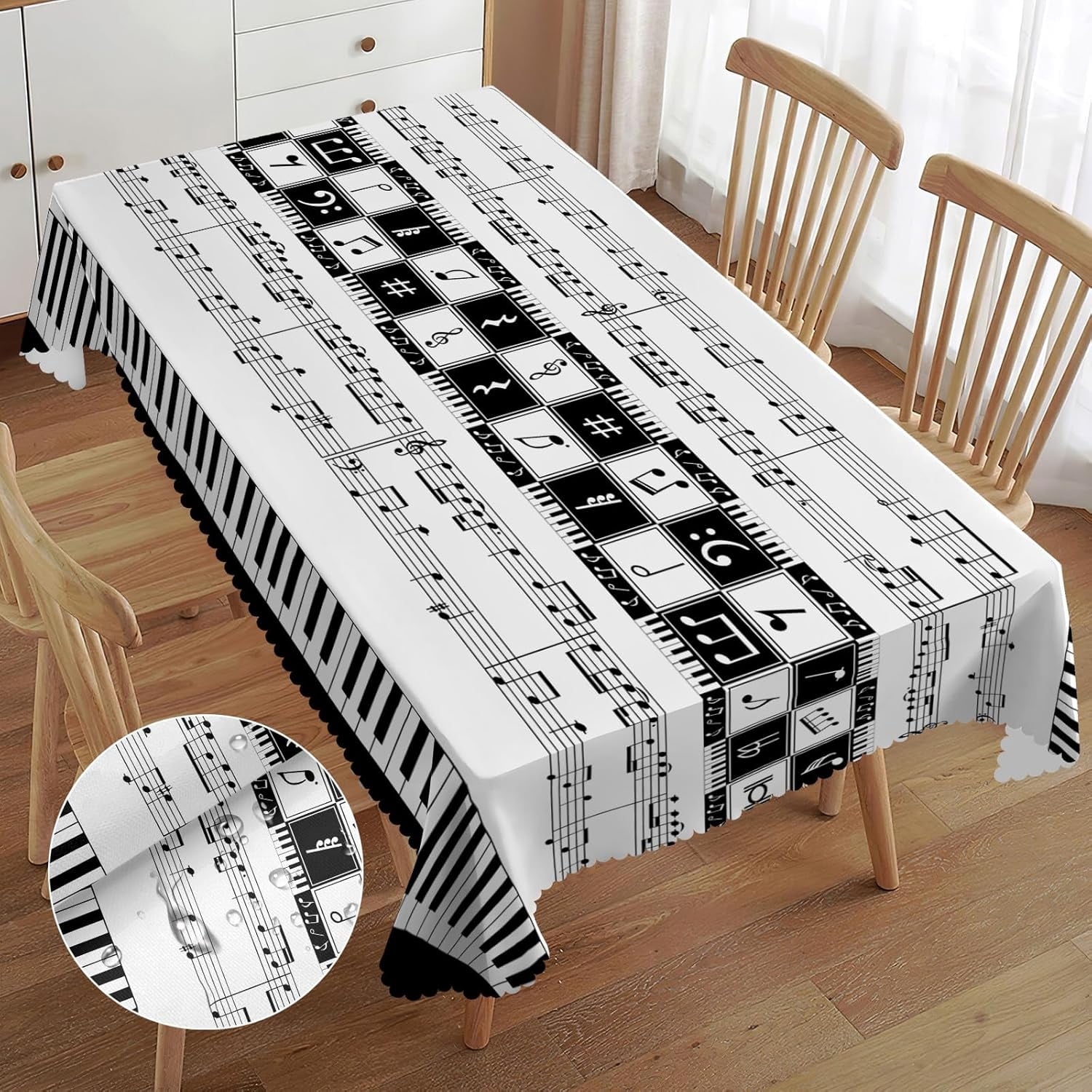 Music Notes Rectangular Tablecloth 60x86 Inch, Black and White ...