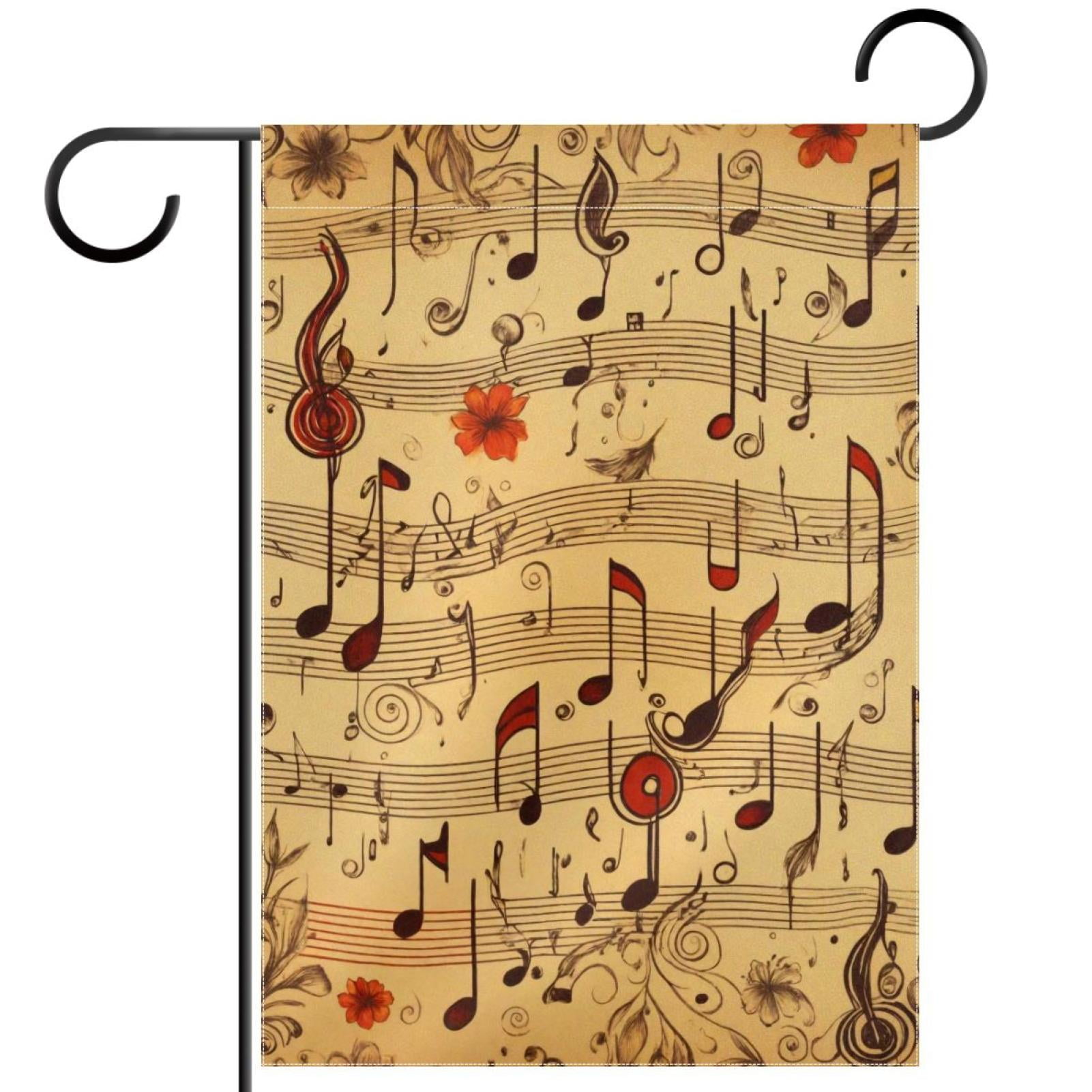 Music Notes Retro Pattern Double Sided Garden Flag Decorative Weather Resistant Yard Flag, Large DIY Vertical Flag for Farmhouse Patio Lawn, 28x40 Inch