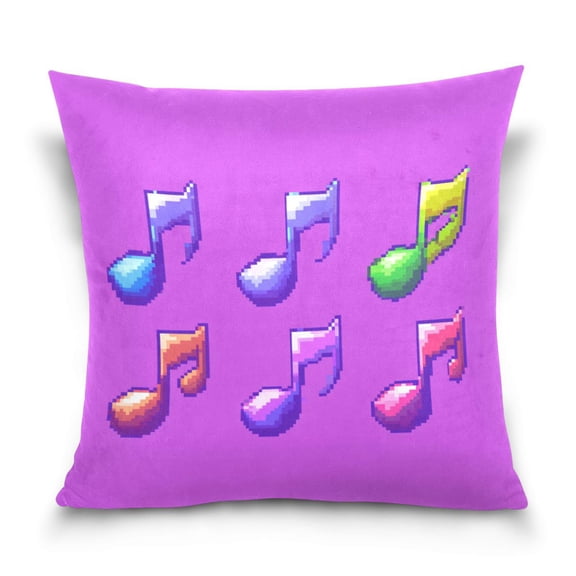 Music Notes Rhythmic Pattern 16x16 Inch Plush Velvet Pillowcase Double Sided Print, Hidden Zipper