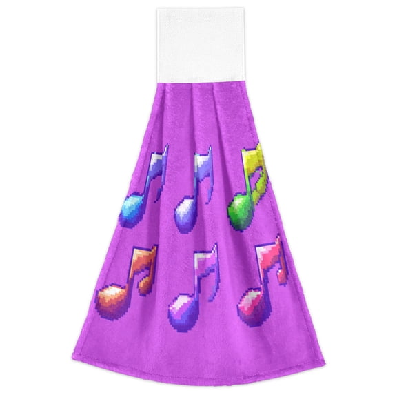 Music Notes Rhythmic Pattern 2 Pack 14''x18'' Hand Towels Soft Coral Fleece Quick Dry Hook and Loop for Kitchen Bathroom