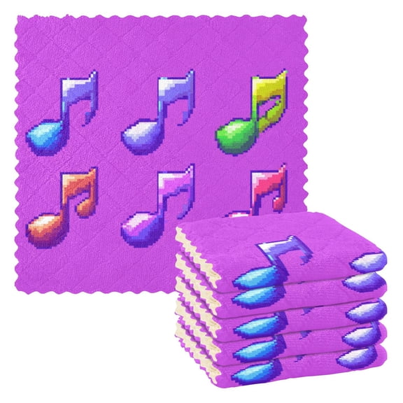 Music Notes Rhythmic Pattern 6 Pack Kitchen Cleaning Cloths 11'' x 11'', Super Absorbent, Soft Double Layer Plush for Dish and Surface Cleaning