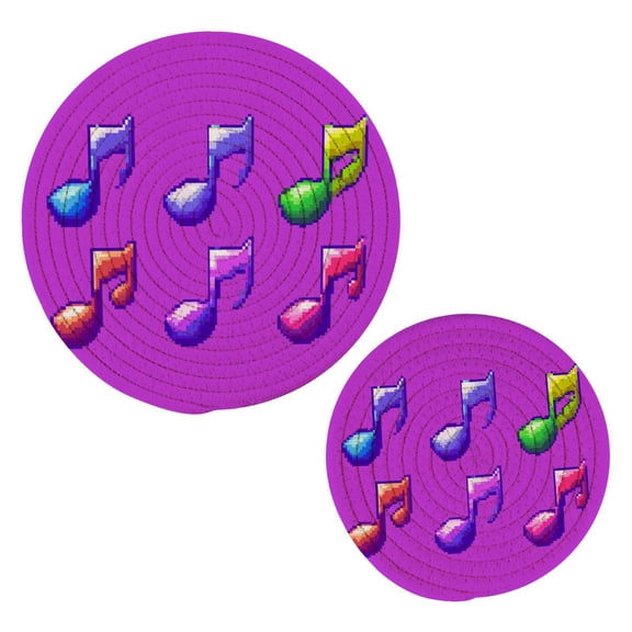 Music Notes Rhythmic Pattern Trivets Potholders Cotton Braided Potholders Heat-Resistant Pads 7.09'' and 9.45''