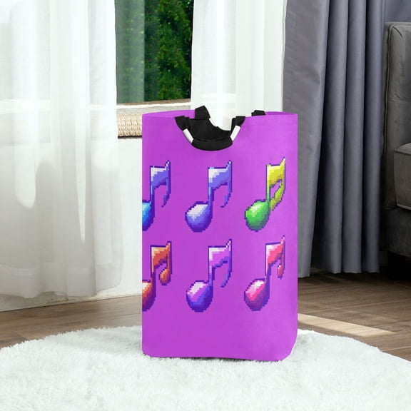Music Notes Rhythmic Pattern Foldable Laundry Hamper 12.6x11x22.7in with Handles for Bathroom Bedroom Storage