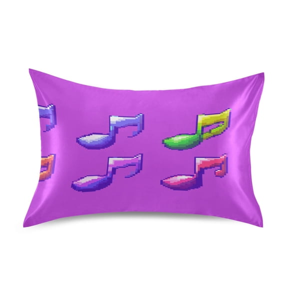 Music Notes Rhythmic Pattern Satin Pillowcase 20''x26'' Double-Sided Print Soft Wrinkle Resistant