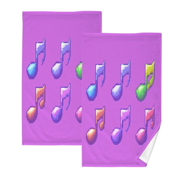 Music Notes Rhythmic Pattern Set of 2 Pure Cotton Towels, 16'' x 28'', Highly Absorbent and Soft