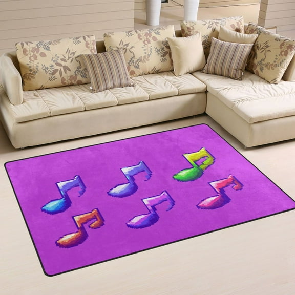 Music Notes Rhythmic Pattern Soft Polyester Area Rug 31''x20'', Non Slip, Memory Foam, Water Absorbent