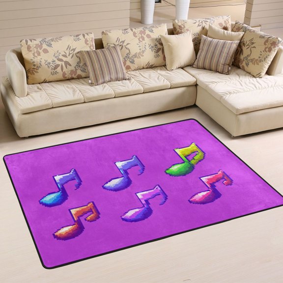 Music Notes Rhythmic Pattern Soft Polyester Area Rug 36''x24'', Non Slip, Memory Foam, Water Absorbent