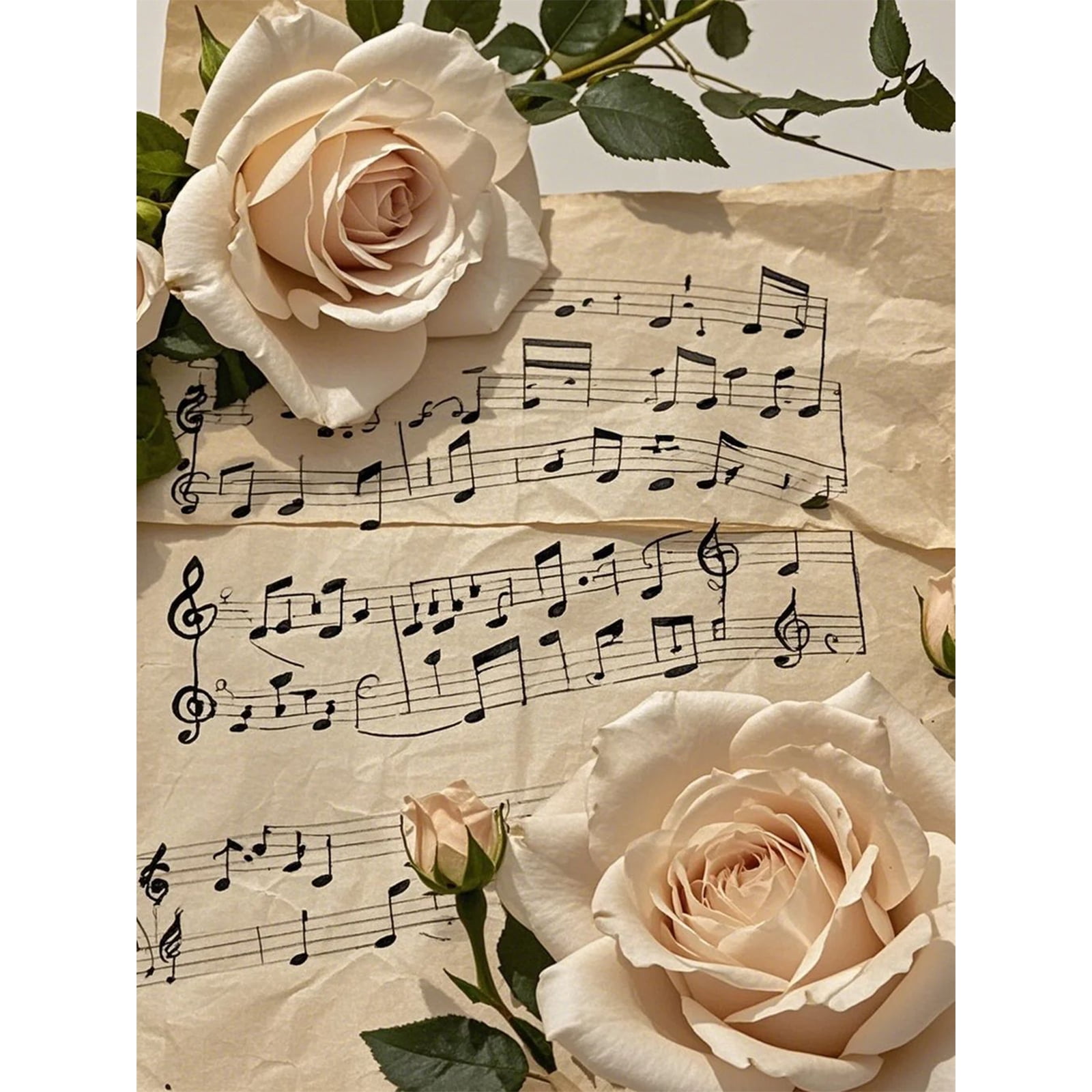 Music Notes With Roses Graphics Music Notes with Rose Diamond Art 5D Diamond Painting DIY Kits Full ...