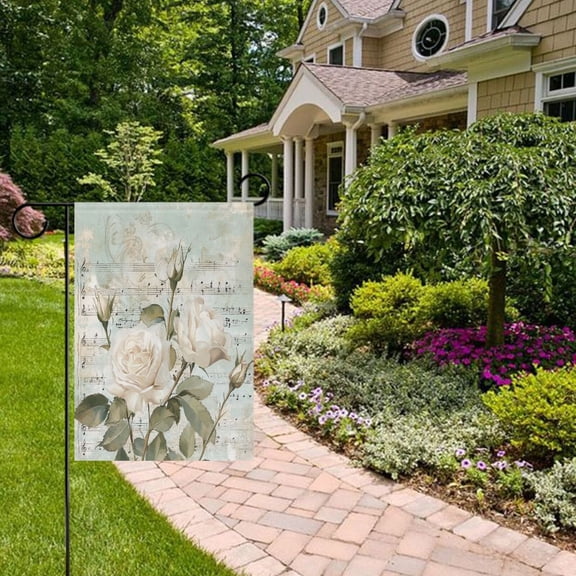 Music Notes Rose Garden Flag Double Sided 12 x 18 Inch Outside Yard Decoration Outdoor Flag