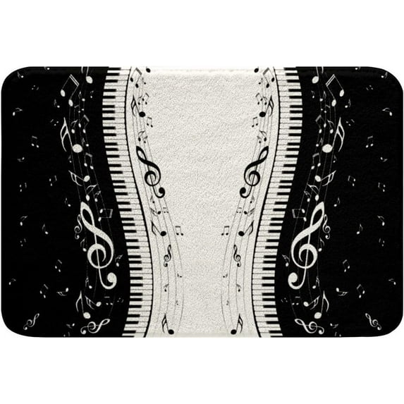 Music Notes Rug Fashion Piano Key Bathroom Rugs for Boys Girls Black and White Door Mat Non Slip Indoor Entryway Doormats Modern Musical Notes Shower Mat 30"x18"