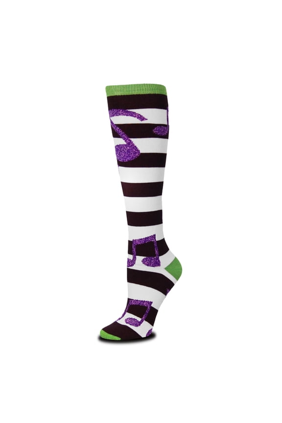 Music Notes Rugby Whtie Medium Socks