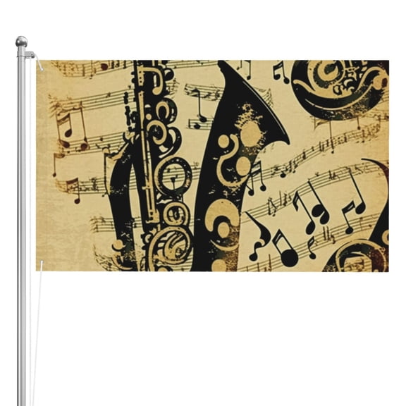 Music Notes Saxophone Musical Vintage Double Sided Flag 3x5FT Reversible Garden Flag Outdoor Decor for House, Porch, Lawn, Yard, Indoor Wall, Party Decoration