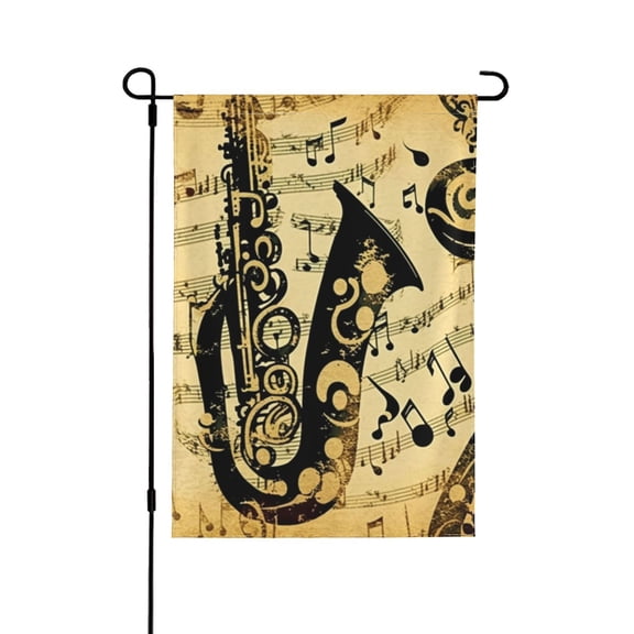 Music Notes Saxophone Musical Vintage Double Sided Garden Flag 28x40 Outdoor Decorative Yard Banner for Patio Lawn Garden