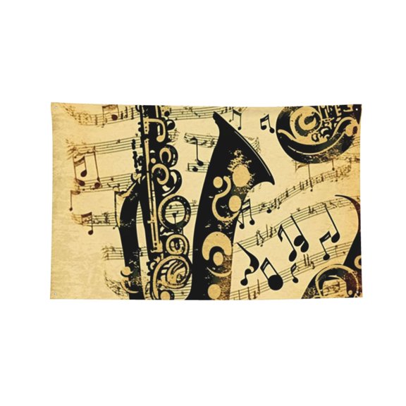 Music Notes Saxophone Musical Vintage Four Hole Decorated Banner Flag for Garden Yard Home Decoration Indoor Outdoor 2x3 Ft