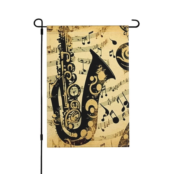 Music Notes Saxophone Musical Vintage Garden Flag Outdoor House Flags 12 X 18 Inch Banner Yard Home Decoration