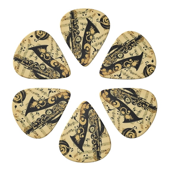 Music Notes Saxophone Musical Vintage Guitar Pick 6 Pack for Bass Acoustic Electric Guitars Lovers Gift 0.46mm