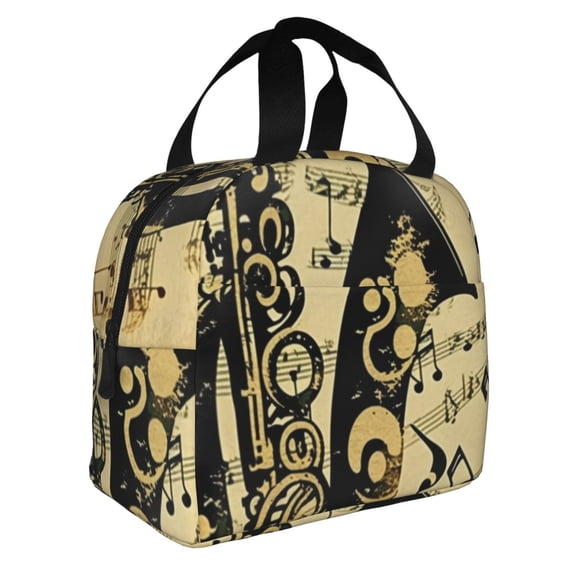 Music Notes Saxophone Musical Vintage Reusable Lunch Bag Insulated Meal Tote Box Thermal Cooler Handbag Food Container For Work Travel Picnic