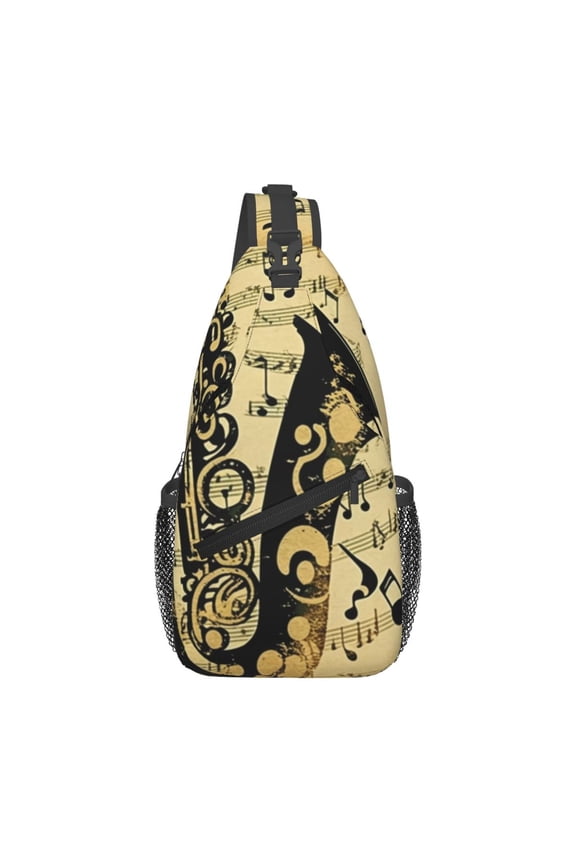 Music Notes Saxophone Musical Vintage Sling Backpack Shoulder Chest Crossbody Bag Causal Travel Hiking Daypack