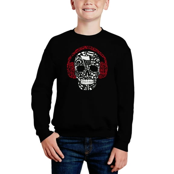 Music Notes Skull - Boy's Word Art Crewneck Sweatshirt