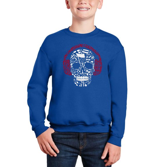 Music Notes Skull - Boy's Word Art Crewneck Sweatshirt