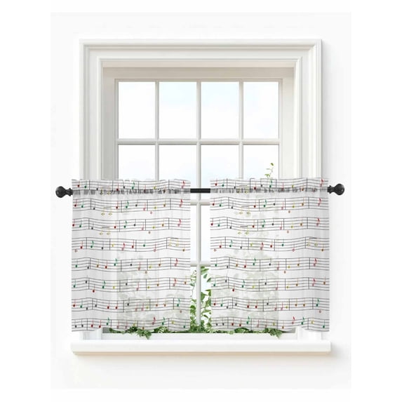 Music Notes,Tier Curtains 36 Inch Length,Sheer Curtains for Bedroom Living Room Window Modern Abstract Minimalistic Geometric Stripes Small Half Window Kitchen Curtains & Drapes 27.5"x36" 2 Panels