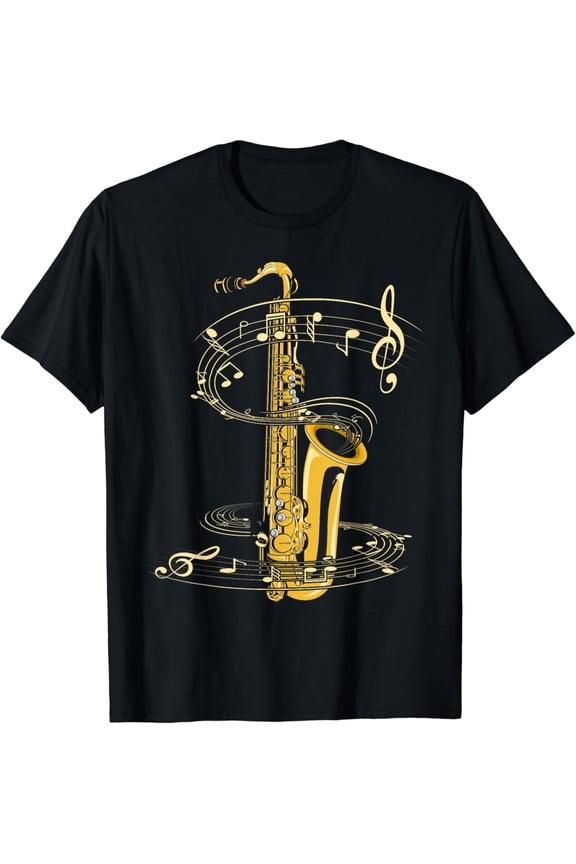 Music Notes Treble Clef Saxophonist Jazz Musician Saxophone T-Shirt Black Small