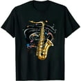 thumbnail image 1 of Music Notes Treble Clef Saxophonist Jazz Musician Saxophone T-Shirt, 1 of 5