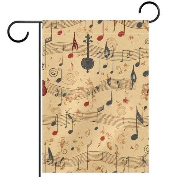 Music Notes Vinatge Pattern Double Sided Garden Flag Decorative Weather Resistant Yard Flag, Large DIY Vertical Flag for Farmhouse Patio Lawn, 28x40 Inch
