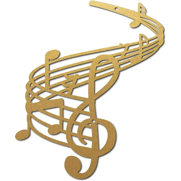 Music Notes Wall Art Metal Vintage Treble Clef Wall Decor Wall Signs Hanging Sculpture for Home Bedroom Kitchen Garden Housewarming Gift Christmas Holiday Decoration 11.8 x 9.8 Inch Gold