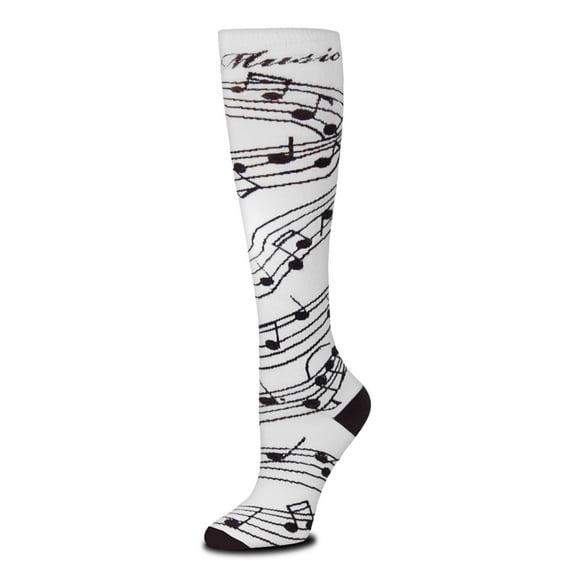 Music Notes Waving Staff White Medium Socks