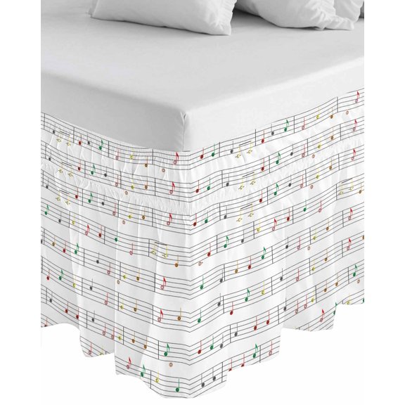 Music Notes,Wrap Around Bed Skirts for California King Bed 18" Drop,Bed Skirt with Adjustable Elastic Belt Dust Ruffle Bed Valance Modern Abstract Minimalistic Geometric Stripes Bed Frame Cover