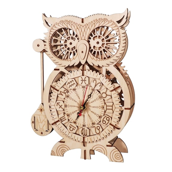 Music Park 3D Wooden Owl Clock Puzzle Kit - Laser-Cut Craft Ornament - Handmade Gift