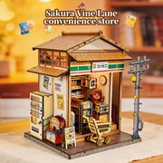 Music Park 3D Wooden Puzzle Japanese Convenience Store Book Nook with LED Lights - DIY Retro Alley Mart Miniature Dollhouse Kit, Stress-Relief Building Model for Adults, Creative Home Decor & Gift