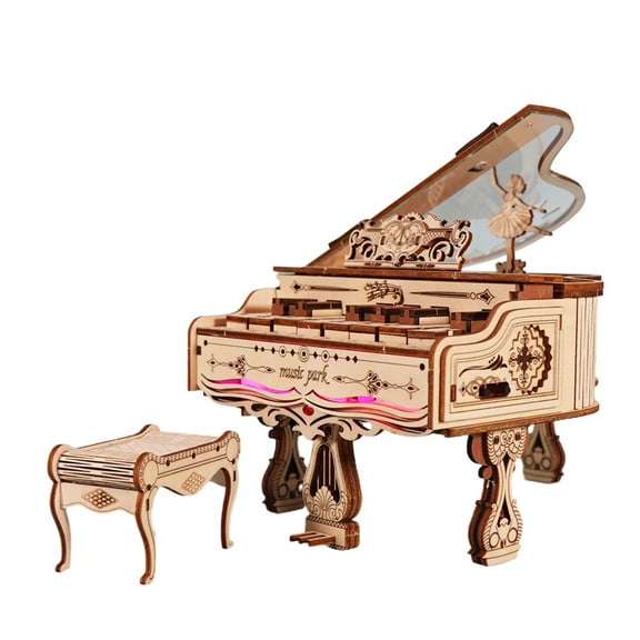 Music Park 3D Wooden Puzzle Music Box-Piano with LED Multicolor Light Model Kits for Adults Birthday Christmas Gifts for Women/Man
